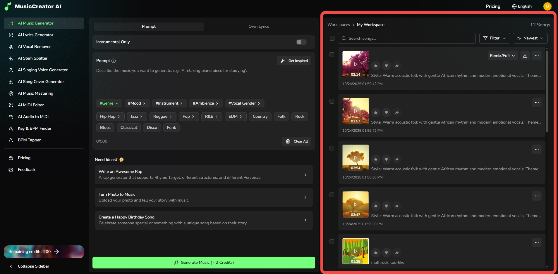 AI Music Generator Workspace
